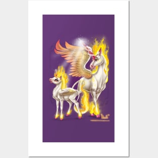 Fire Unicorn Mare and Foal Posters and Art